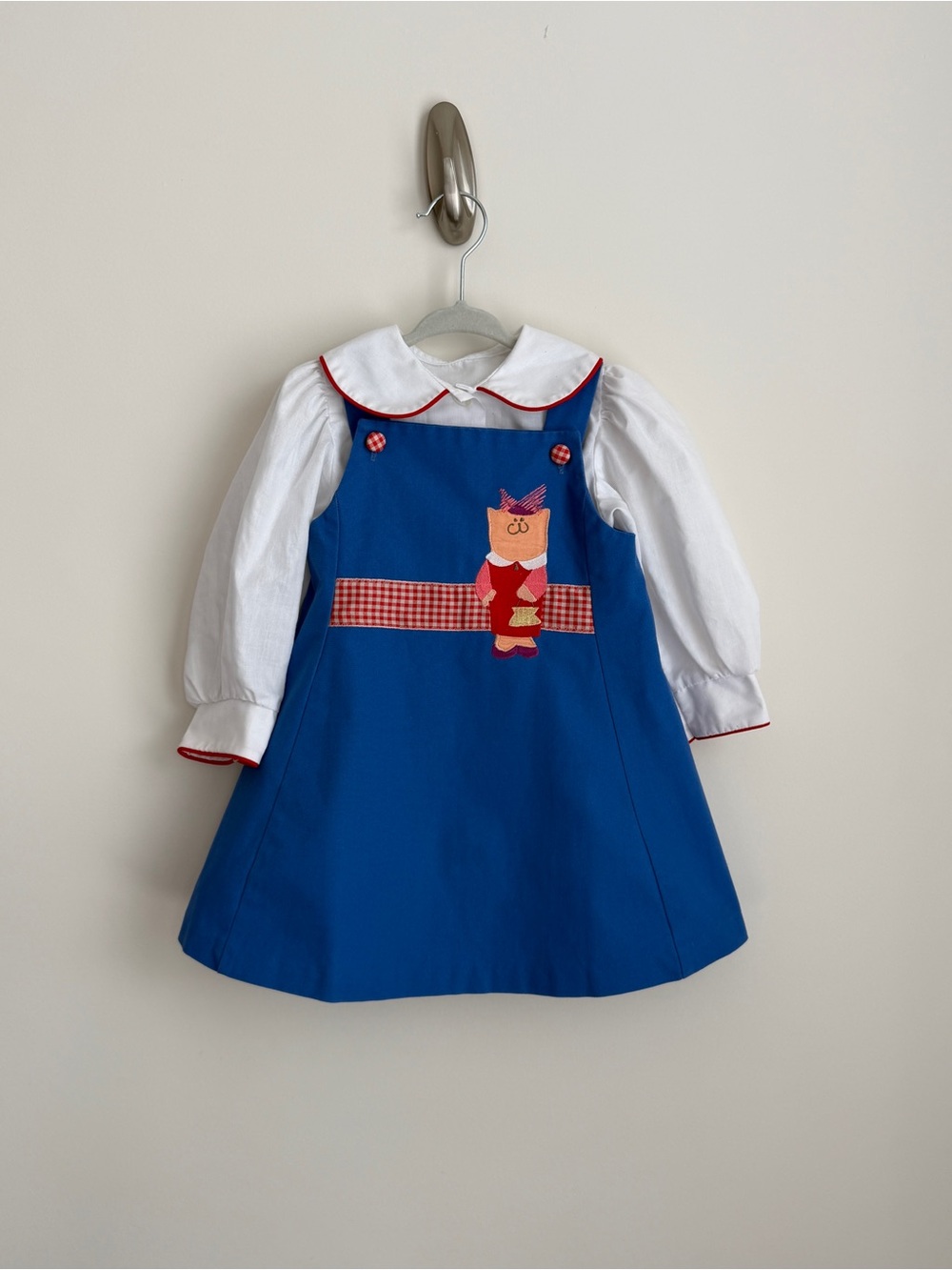 Vintage Chocolate Soup Blue Dress with Appliqué and White Blouse Set 2T